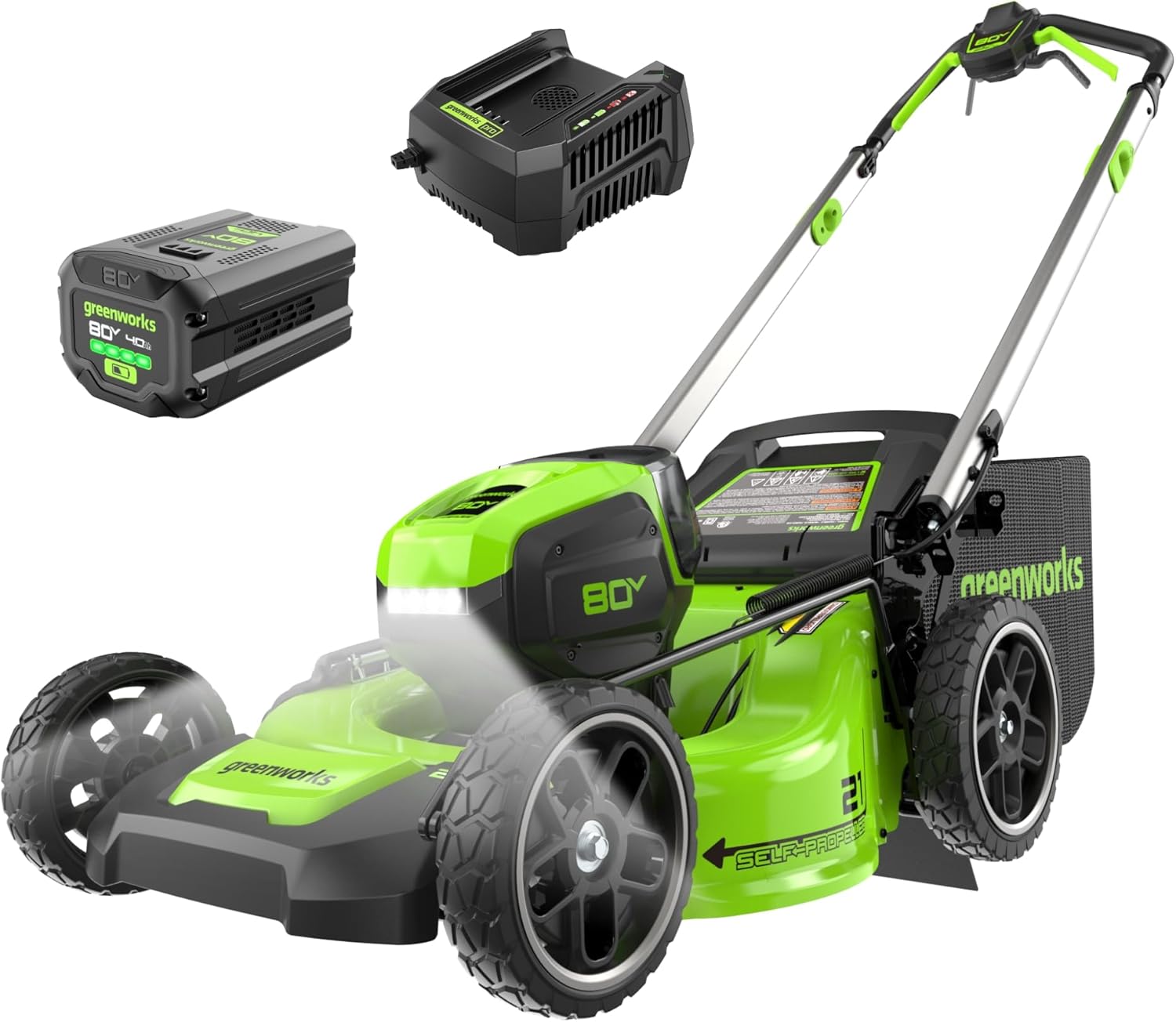 Greenworks 80V 21in Self-Propelled Lawn Mower, 4.0 Ah Battery and Charger