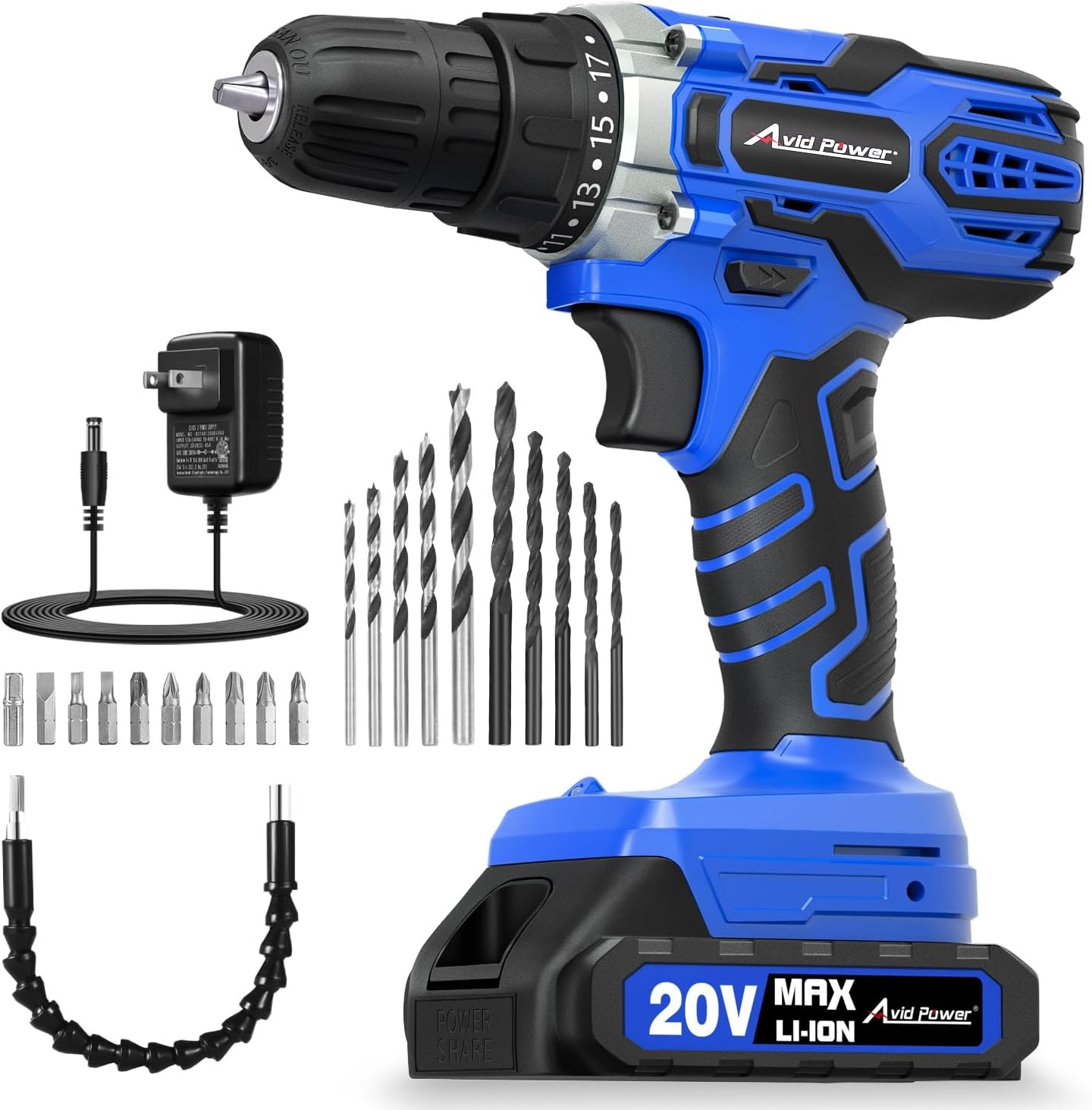 AVID POWER 20V Cordless Drill Set with Battery and Charger