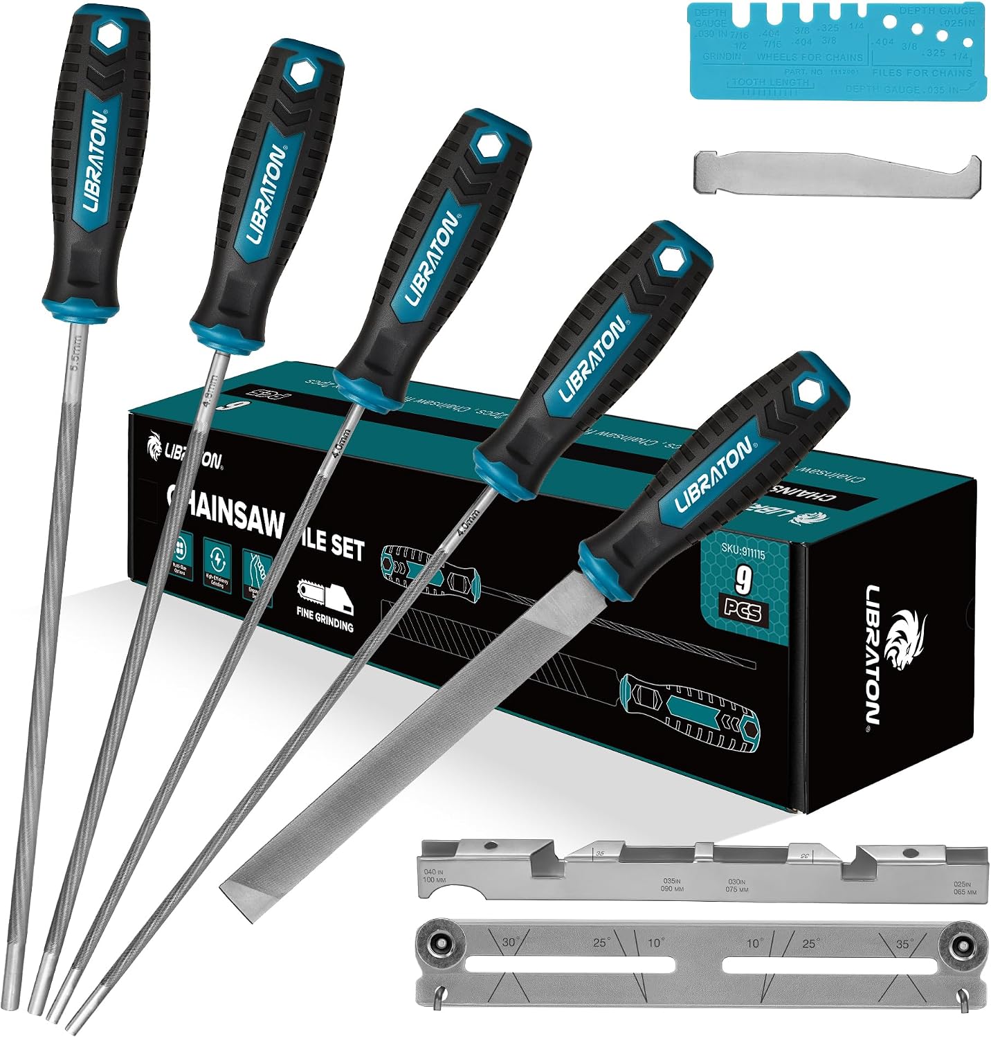LIBRATON Chainsaw File Set, 5/32 inch, 3/16 inch, 7/32 inch Chainsaw Sharpener File