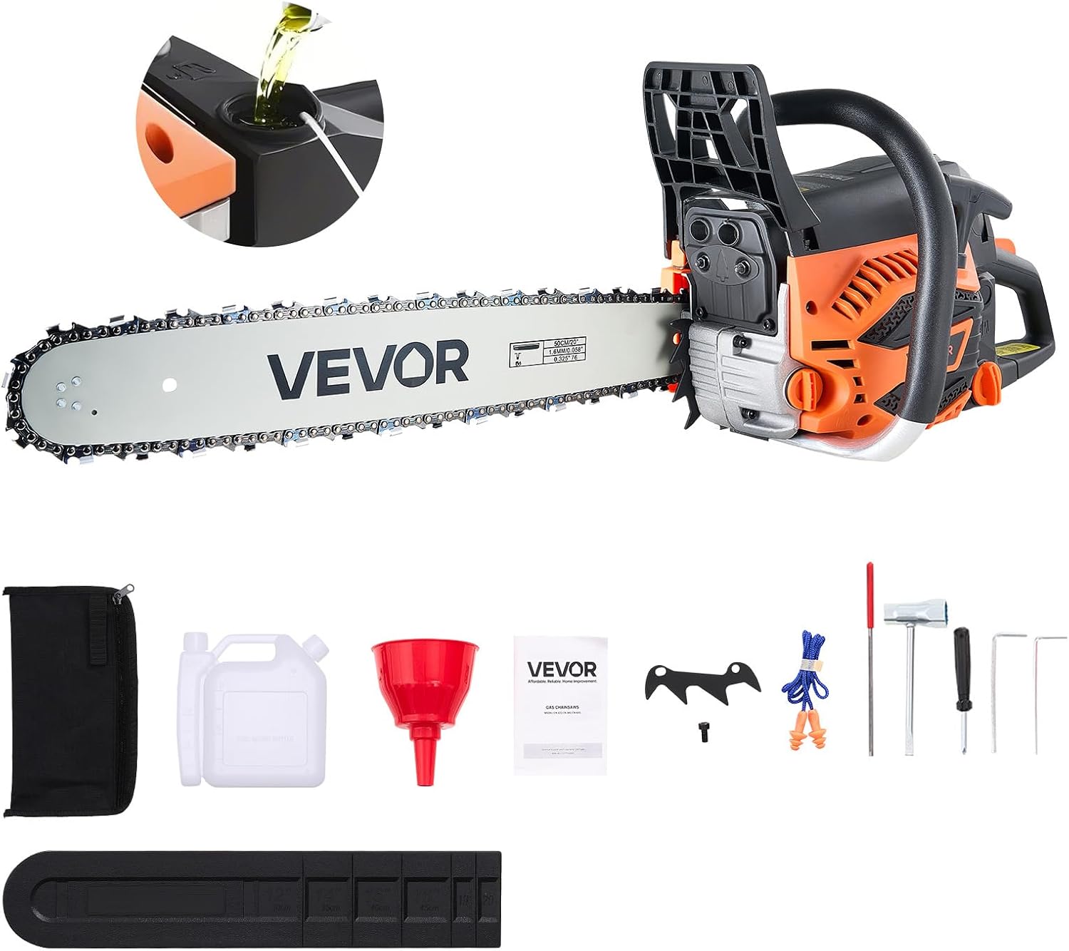 VEVOR Gas Powered Chainsaw 20 inch 62CC 3.8 HP 2 Stroke Engine Gas Chainsaw