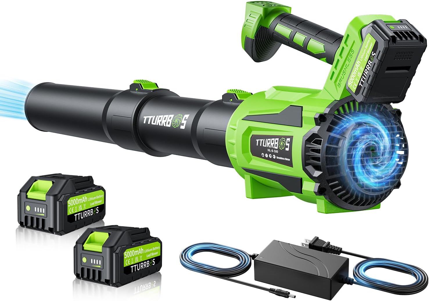Leaf Blower Cordless, 650CFM Electric Leaf Blower with 2 x 5.0Ah Batteries and Charger, 6-Speed Modes, Brushless Motor, Powerful Blowers for Lawn Care, Yard, Patio, Dust, Blowing Leaves