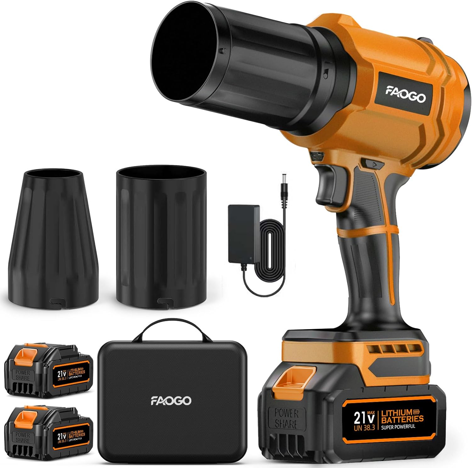 Cordless Leaf Blower with 2 Batteries &amp; Charger - 990,000 RPM Electric Handheld Blower, Lightweight for Lawn, Yard, Patio, Garden Care - Orange